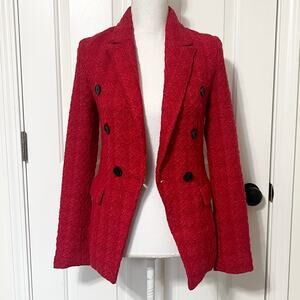 SO Red Tweed Double Breasted Chic Preppy Blazer Jacket Out Of Office XS